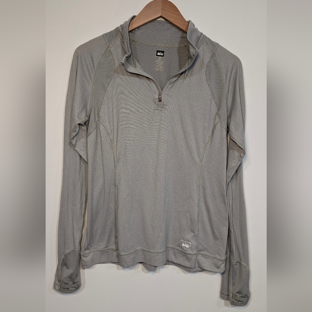 REI Women's M Gray Long Sleeve Lightweight 1/4 Zip Hike Run Sport Athletic Top